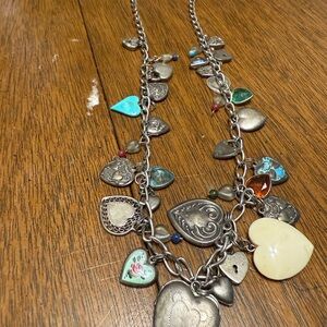 Vintage Heart Charm Silver Necklace